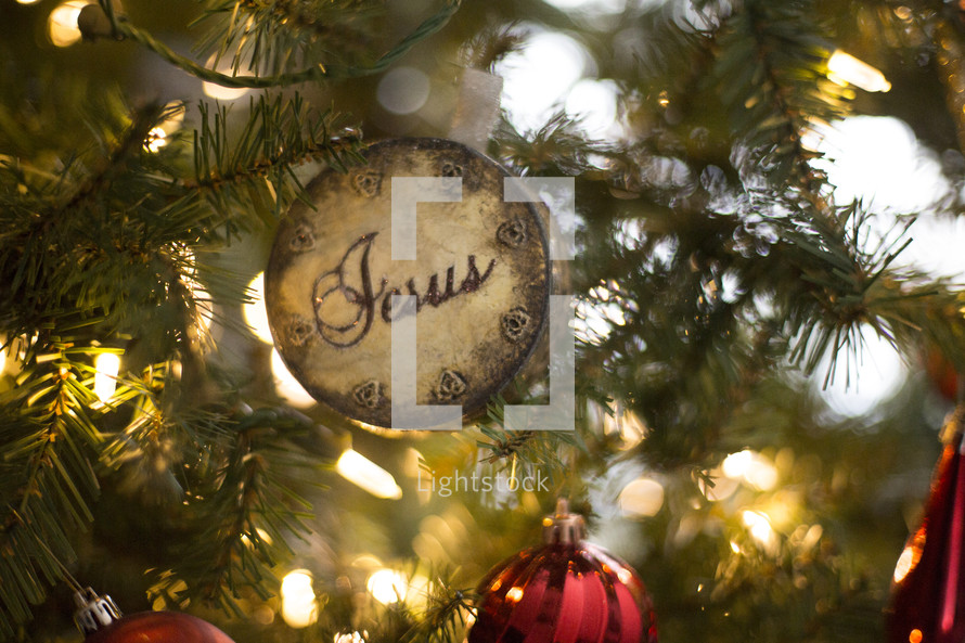 Jesus ornament on a Christmas tree 