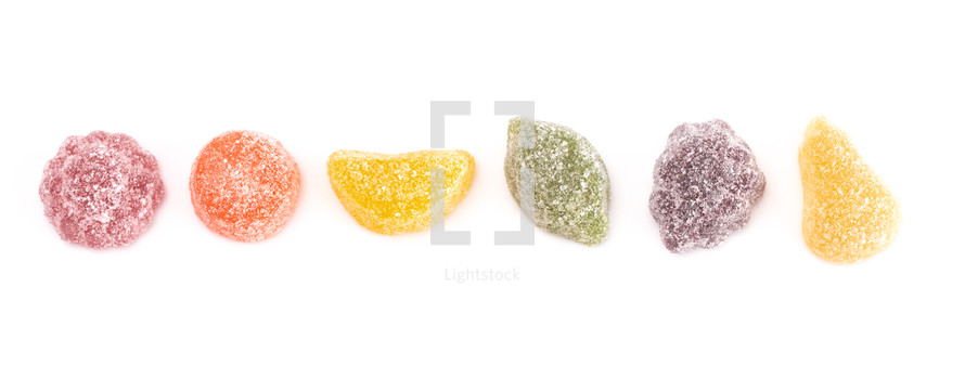 Sanded Fruit Salad Candies on a White Background