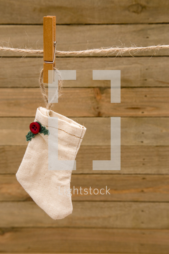 Christmas stockings on a clothesline 