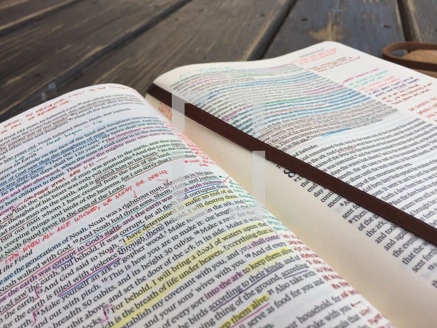 underlined and highlighted scripture in a Bible 