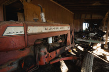 Vintage tractor in a barn