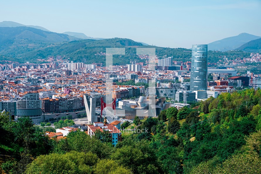 aerial  view of Bilbao city, basque country, spain, travel destinations