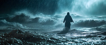 Jesus walking on the water during a storm