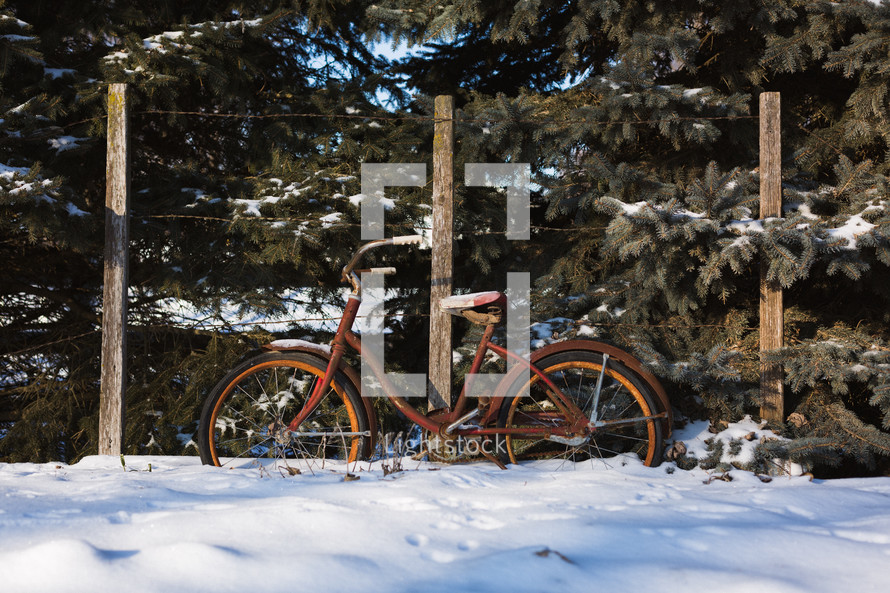 Vintage bicycle in snow.