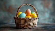 Multicolor Easter eggs in a basket