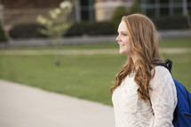 a young woman on a college campus 
