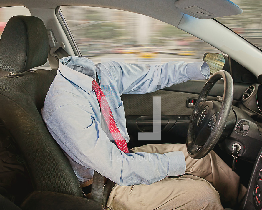 An invisible man driving a car.