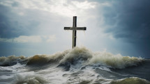 Cross in the sea during the storm