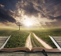 path over the pages of a Bible