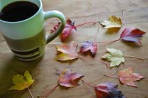 coffee cup and fall leaves 