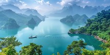 Panoramic view of Ha Long Bay, Vietnam. Ha Long Bay is a UNESCO World Heritage Site.