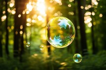 Soap bubbles glisten in the sunlight, forming a captivating spectacle of colors and reflections