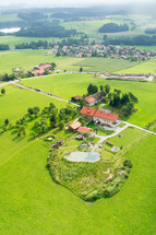 aerial view over Bavaria farmland
