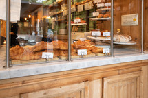 Bakery with bread in the window