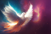 Illustration of a dove with nod to fire or creation - symbol of the Holy Spirit