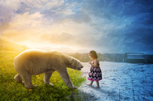 contrast - polar bear and a toddler 