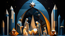 Modern nativity scene with baby Jesus. 