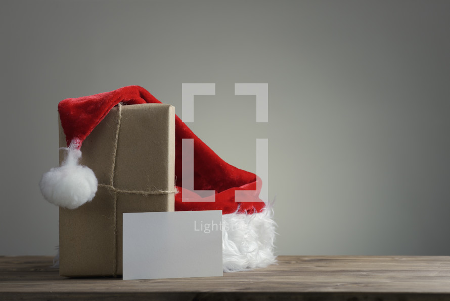 santa hat and package and letter 