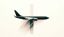 Religious global mission: Spreading the word. Airplane silhouette on christian cross background. Vector illustration.	