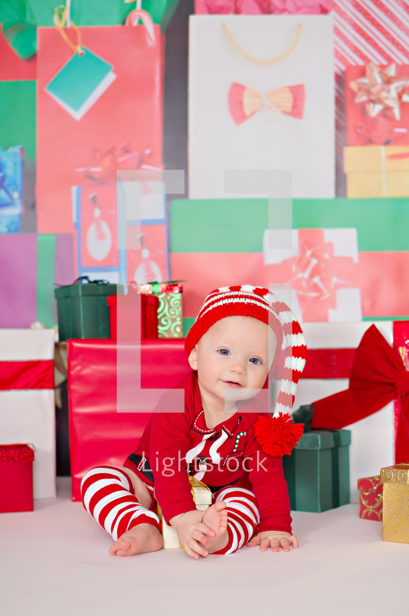 toddler boy in Christmas pjs