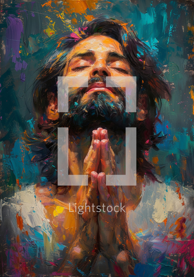 Rough colorful painting of Jesus with oil brushstroke. Backgroundillustration. vibrant stains and strokes of artwork
