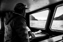 Man in a boat - black and white
