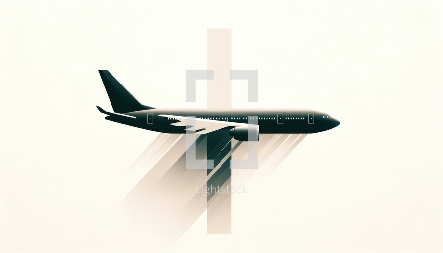 Religious global mission: Spreading the word. Airplane silhouette on christian cross background. Vector illustration.	