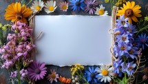 floral frame with wildflowers and blank paper