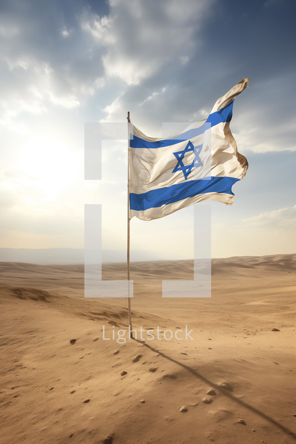 Israeli Flag Billowing in Desert Winds