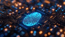 Illuminated fingerprint scan on detailed circuit board