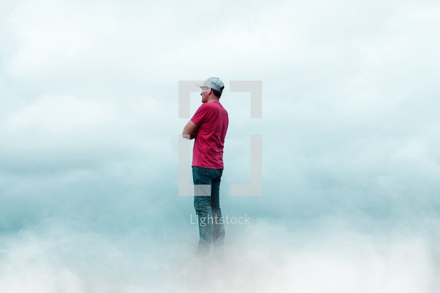 man praying among the clouds, feelings and emotions