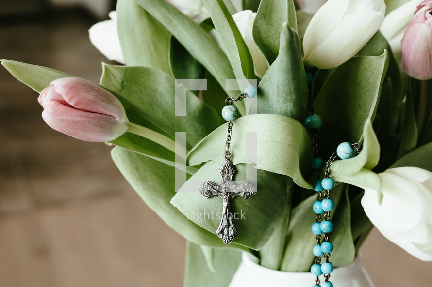 rosary on tulips 