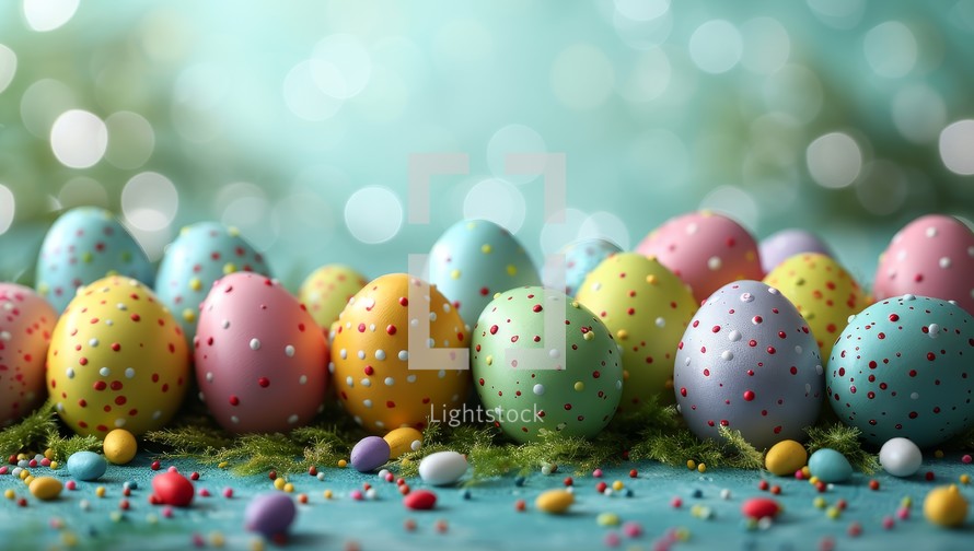 Colorful Easter eggs on a blue background