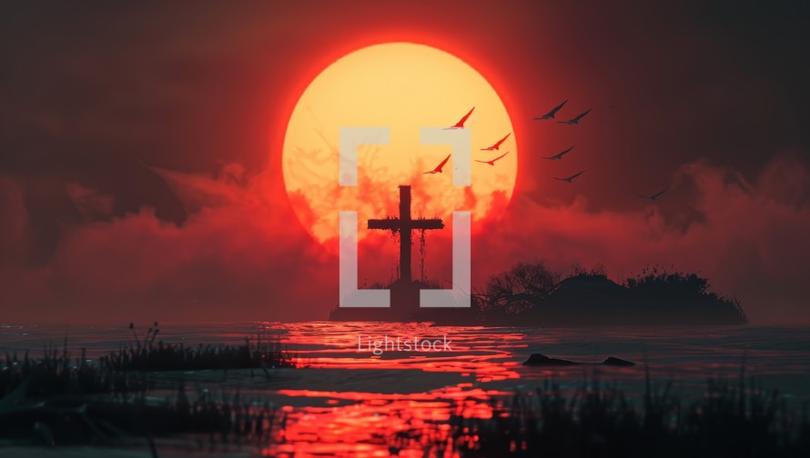 Crimson Sunset Overlooks Cross