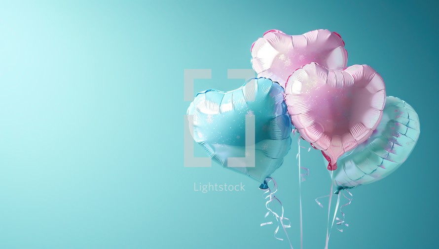 Heart shaped balloons on blue background with copy space for your text