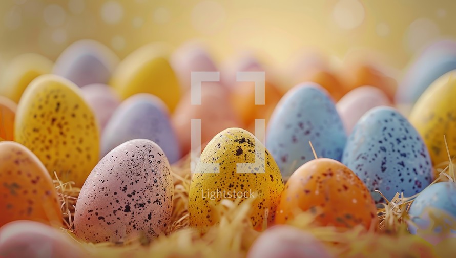 Colorful Easter eggs with pastel polka dots. Perfect for festive holiday. Concept of spring celebration.