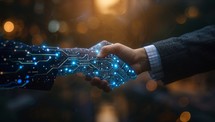 Digital handshake between businessman and robot