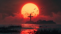 Crimson Sunset Overlooks Cross