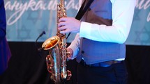 Jazz Musician Playing On Saxophone 