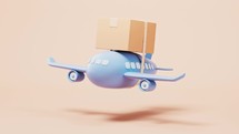 Loop animation of plane and cardboard box, 3d rendering.
