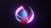 Loop animation of basketball with dark neon light effect, 3d rendering.