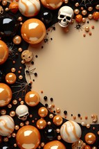 Halloween background with pumpkins and spiders. 3d illustration.