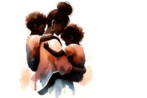 African American family. Watercolor painting on a white background. Illustration.