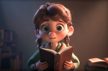 a girl with a book in 3d style