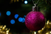 glittery fuchsia Christmas ball ornament 