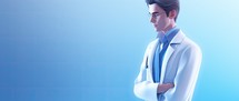 Doctor with arms crossed against blue background with vignette 3d