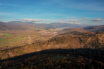 Aerial View of Polomka Village in Autumn with Blue Sky, Slovakia