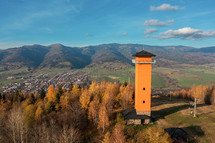 Aerial View of Sightseeing Tower in Polomka, Slovakia