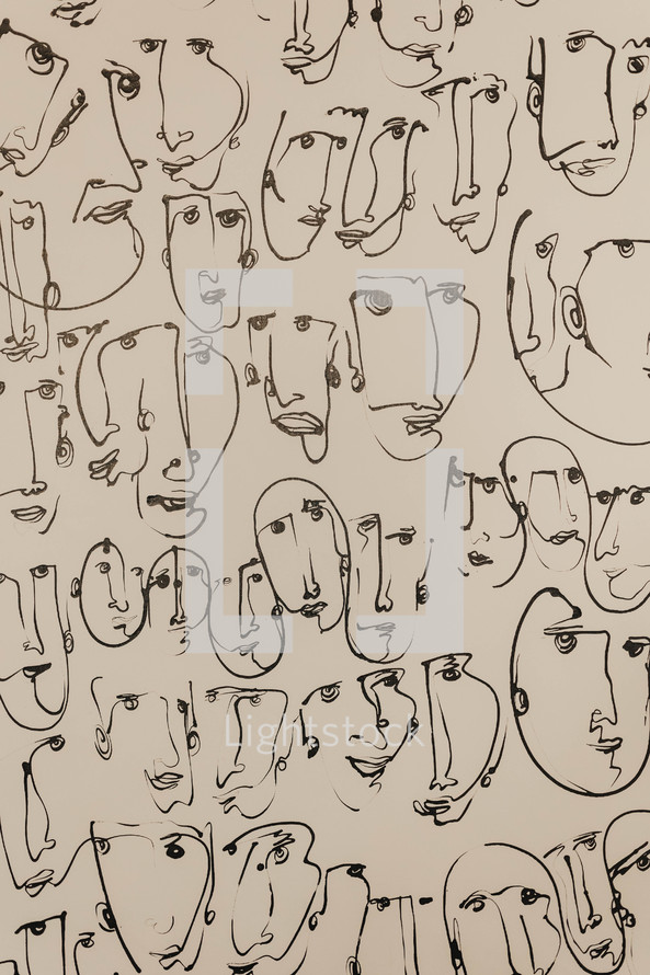 Abstract line drawing of faces