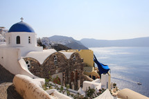 Greek church  overlooking Mediterranean Ocean